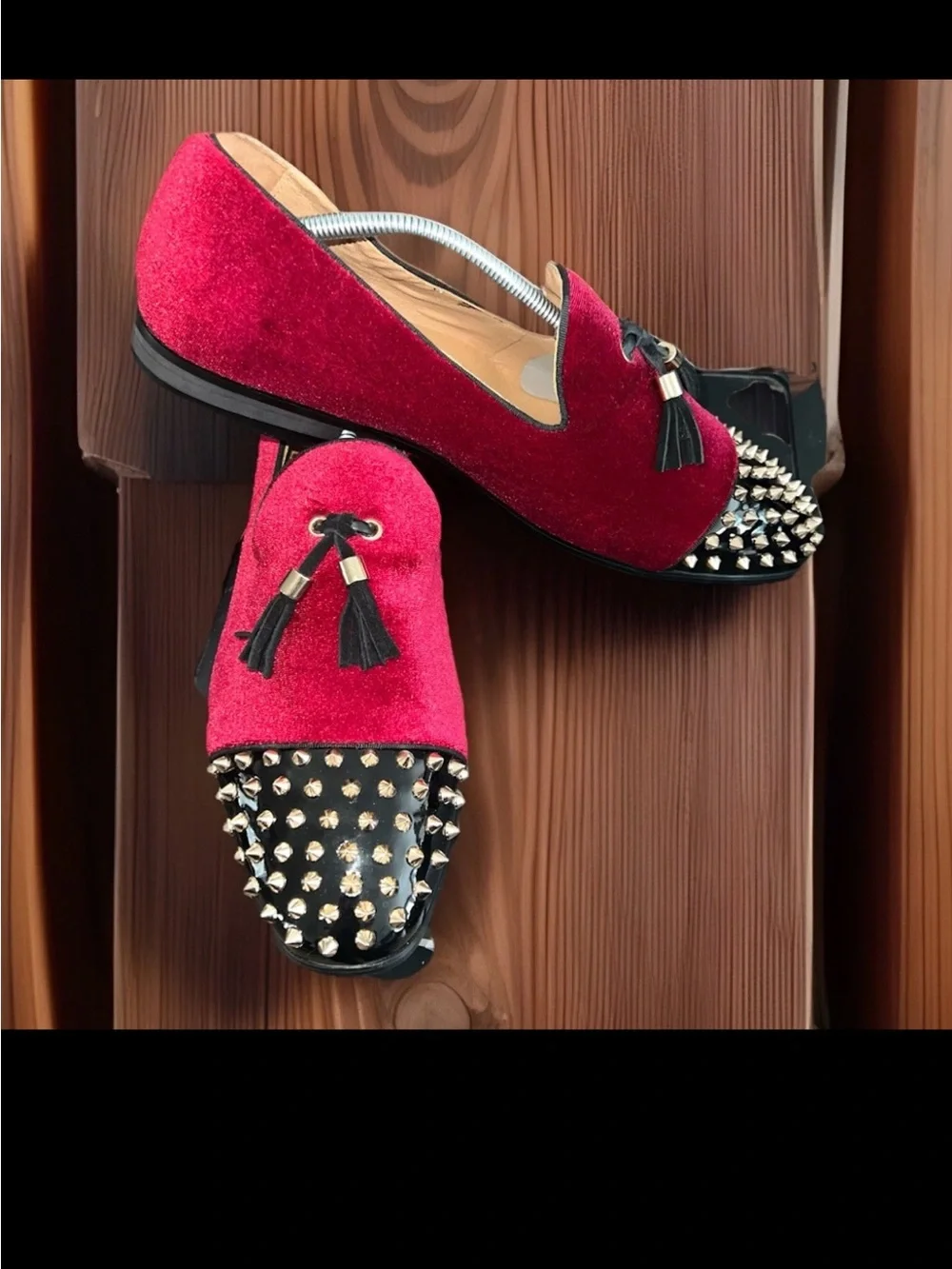 Red Velvet Studded Loafers Tassel Smoking Shoes Size 13 Wedding Formal Men